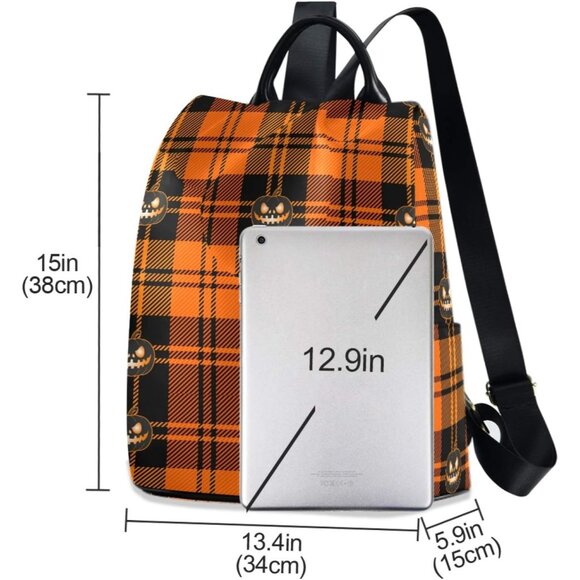 Halloween Pumpkin Orange Tartan Buffalo Plaid Women’s Anti-Theft Laptop Backpack main image 4